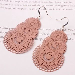 NEW Blush Boho Stamped Metal Filigree Dangle Earrings